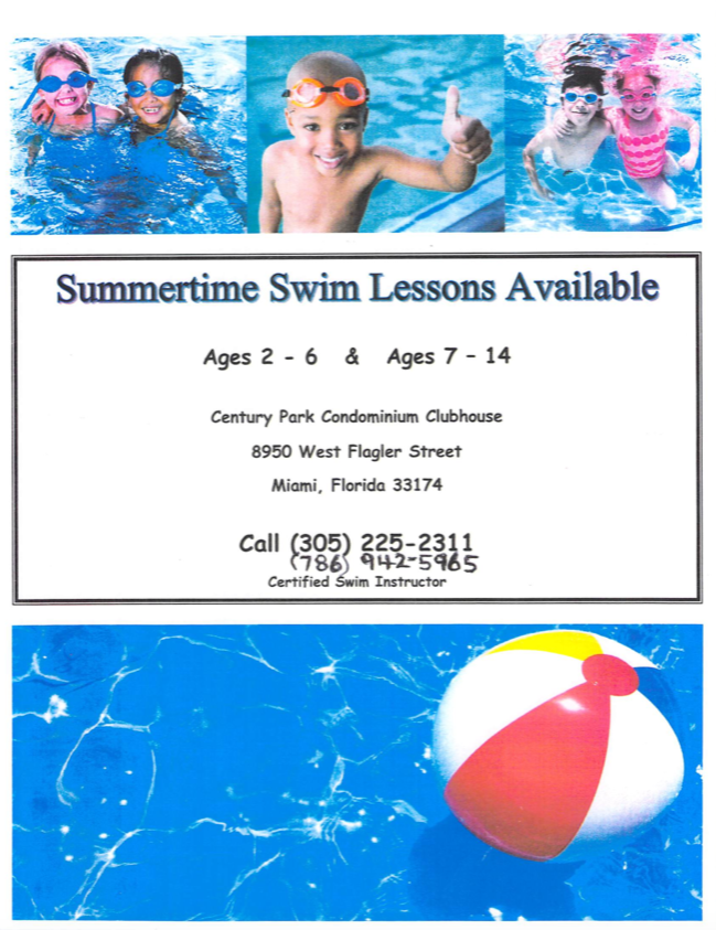 Flyer About Summertime Swim Lessons With Age Groups