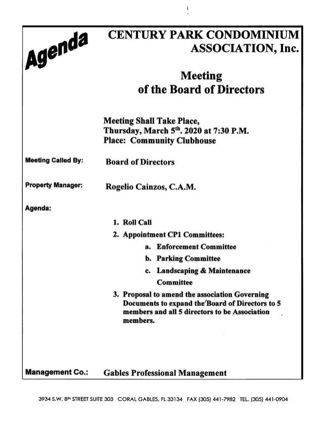 Agenda – Meeting Of The Board Of Members
