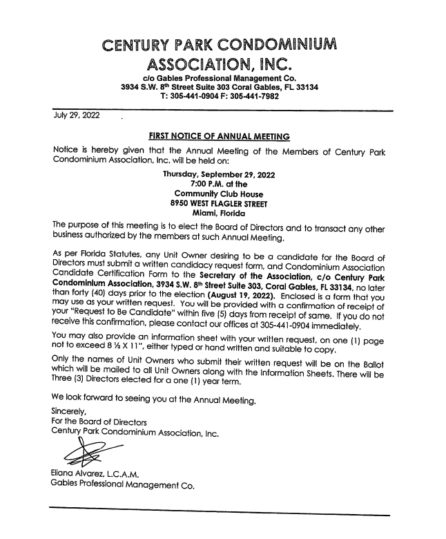 First Notice Of The Annual Election Meeting